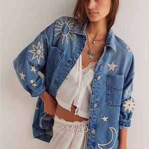 We The Free Embroidered Madison city shacket skyway blues Free People Small NWT